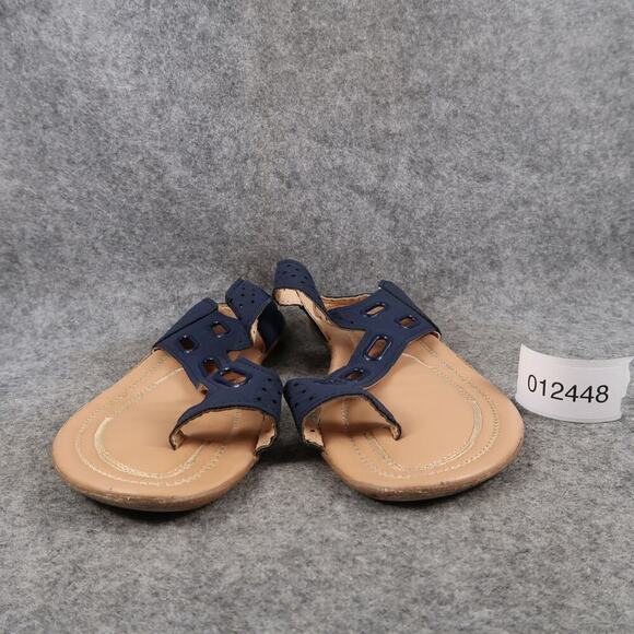 Casual Shoes Womens 7 Sandals Slip On Toe Loop Blue Comfort Flats Slides - Picture 2 of 10